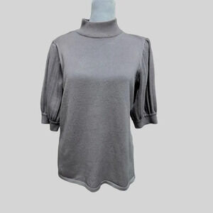 Tahari Taupe Mock Neck Sweater Size Medium Half Sleeve Light Brown Pleats